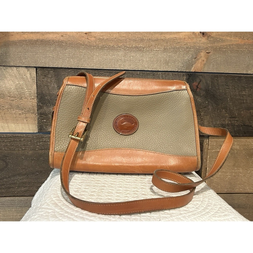 Dooney & Bourke Vintage Pebbled Leather Bag Crossbody Purse Two Toned Taupe 90's